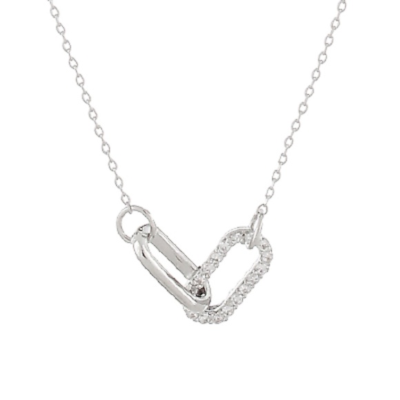 Linked Pave Clip Pendant Necklace - Picture 2 of 2